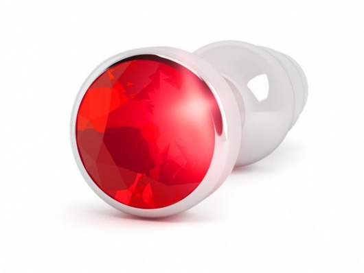 Серебристая анальная пробка-ёлочка с красным кристаллом - 11,5 см. - Shots Media BV - купить с доставкой в Москве