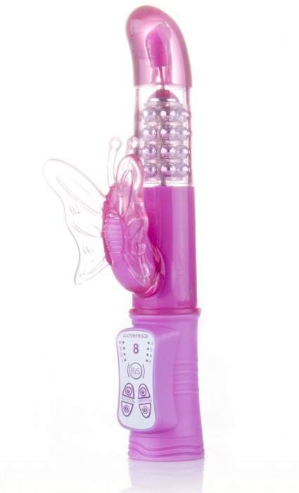 Розовый вибратор Hi-Tech Butterfly с клиторальной бабочкой - 22,8 см. - Shots Media BV