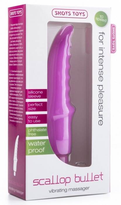 Розовый вибратор Scallop Bullet Pink с рёбрышками - 14 см. - Shots Media BV