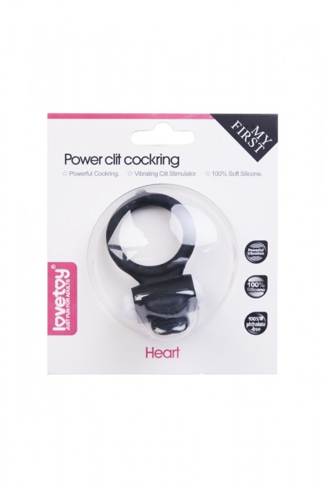 Чёрное виброкольцо для пениса Power Heart Clit Cockring - Lovetoy - в Москве купить с доставкой
