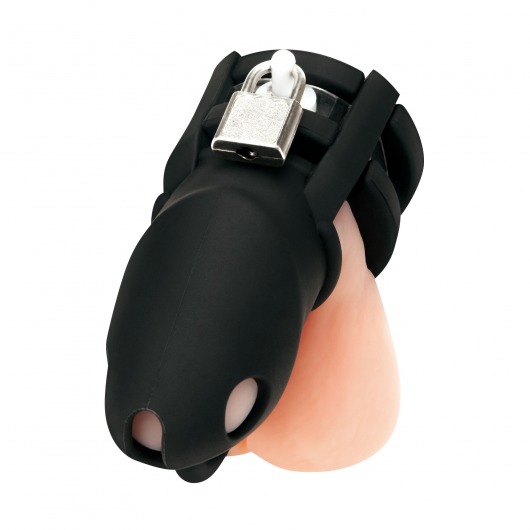 Черная клетка для пениса Silicone Small 2 in Cock Cage With Ball Divider - BlueLine - купить с доставкой в Москве