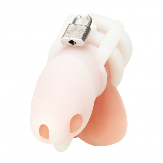 Белая клетка для пениса Silicone Small 2 in Cock Cage With Ball Divider - BlueLine - купить с доставкой в Москве