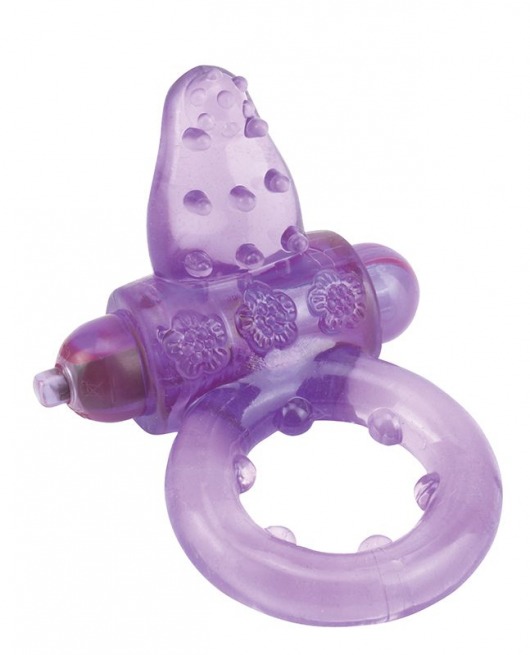 Фиолетовое эрекционное кольцо с вибрацией и рельефным язычком NUBBY CLITORAL PROBE COCKRING - Seven Creations - в Москве купить с доставкой