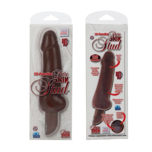 Коричневый вибратор STUD 10-Function Pure Skin - 17,25 см. - California Exotic Novelties