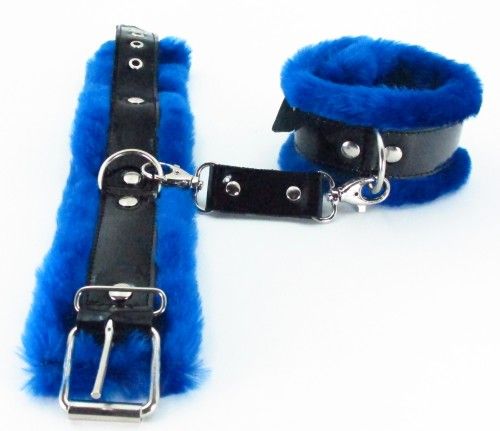 Синие наручники с мехом BDSM Light - БДСМ Арсенал - купить с доставкой в Москве
