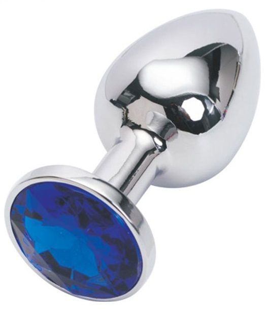 Серебряная металлическая анальная пробка с синим стразиком - 7,6 см. - 4sexdreaM - купить с доставкой в Москве