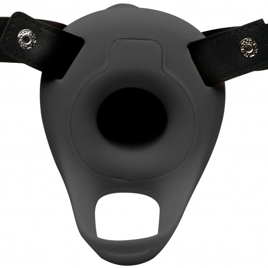 Черный полый страпон с вибрацией 2’’ Erection 28X Smooth Vibrating Silicone Penis Sheath - XR Brands - купить с доставкой в Москве