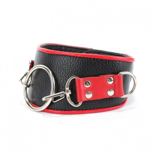 Черный кожаный ошейник с кольцом - БДСМ Арсенал - купить с доставкой в Москве