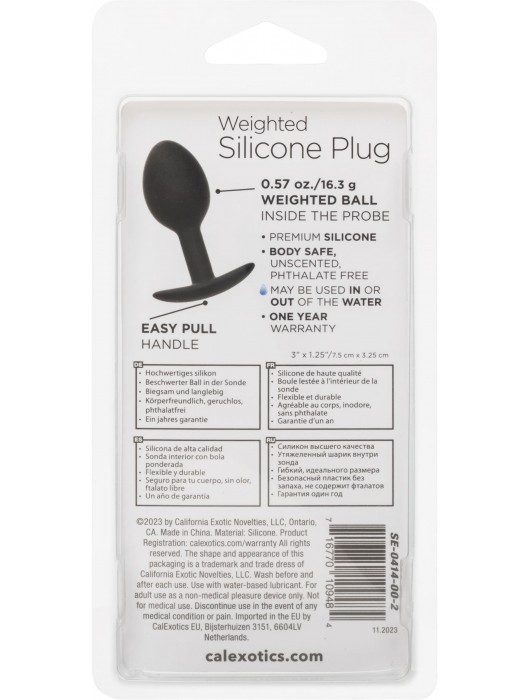 Черная анальная пробка из силикона Weighted Silicone Plug - 7,5 см. - California Exotic Novelties