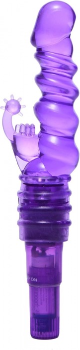 Фиолетовая виброракета с насадкой-кроликом Ribbed Rabbit Vibrator - 21,6 см. - XR Brands