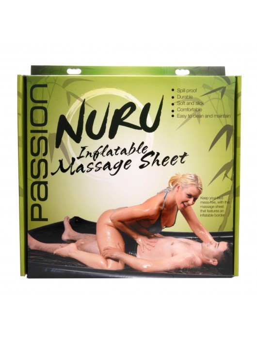 Черная виниловая простынь с надувными краями Nuru Inflatable Vinyl Massage Sheet - XR Brands - купить с доставкой в Москве