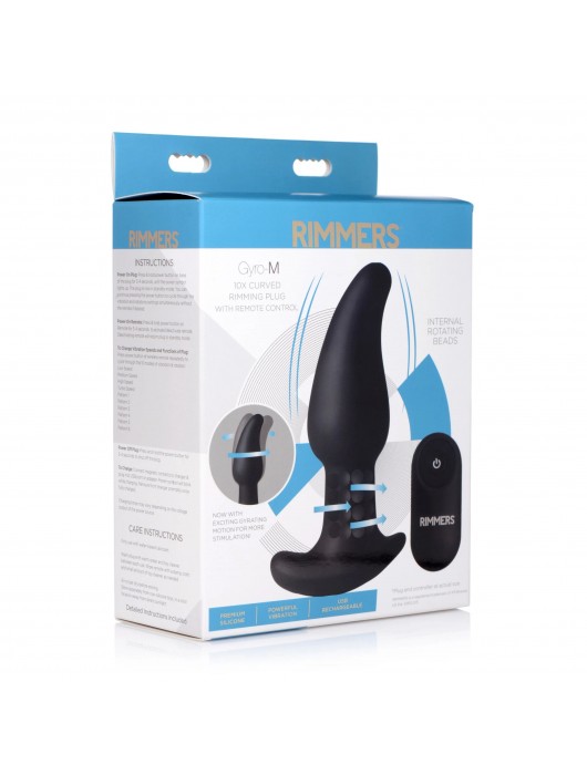 Черная анальная вибропробка с эффектом римминга Gyro M Curved Rimming Plug - 13,7 см. - XR Brands