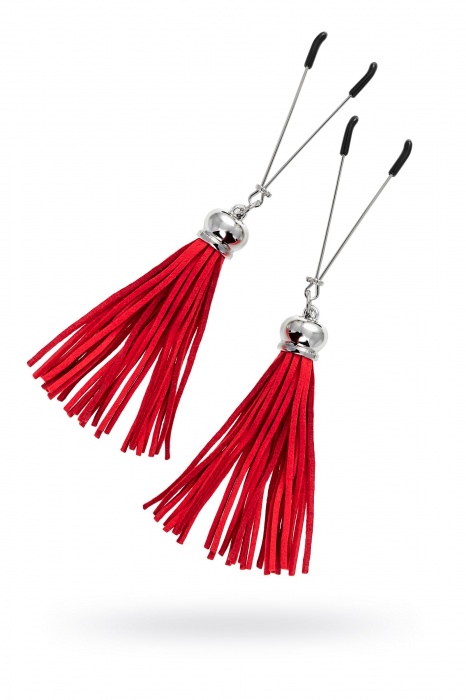 Зажимы на соски «Вилки» с красными кисточками из замши - Pecado - купить с доставкой в Москве