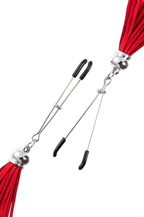 Зажимы на соски «Вилки» с красными кисточками из замши - Pecado - купить с доставкой в Москве