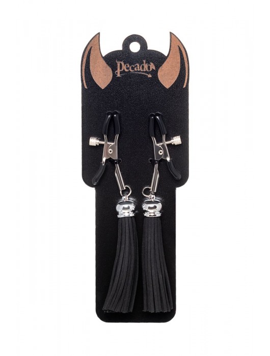 Зажимы на соски «Прищепки» с черными кисточками из замши - Pecado - купить с доставкой в Москве