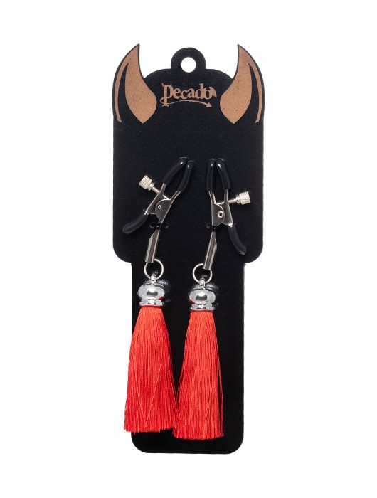 Зажимы на соски «Прищепки» с красными кисточками из шелка - Pecado - купить с доставкой в Москве