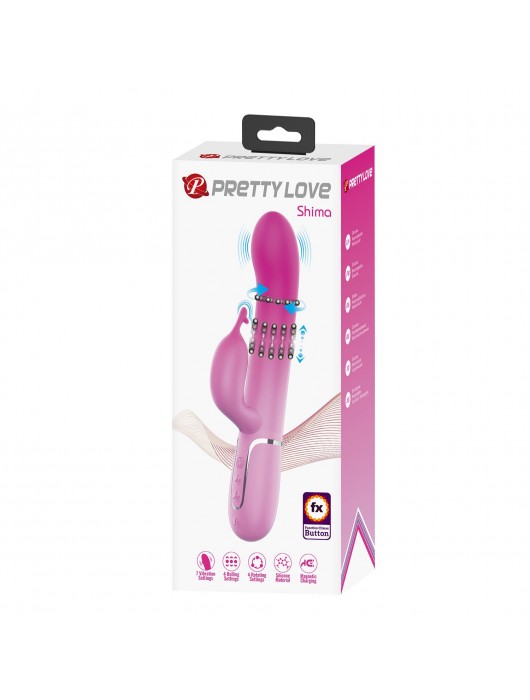 Розовый вибратор-кролик с вращающимися бусинами Shima - 22,6 см. - Baile