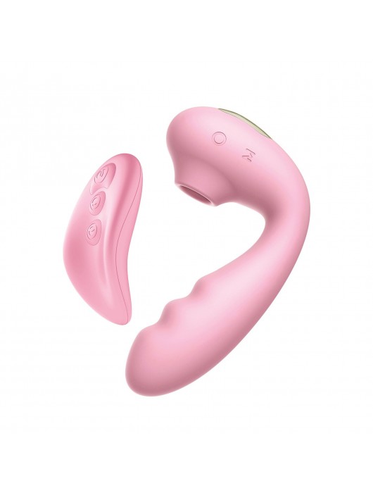 Розовый вибратор Tara с вакуумной стимуляцией и пультом ДУ - BeYourLover