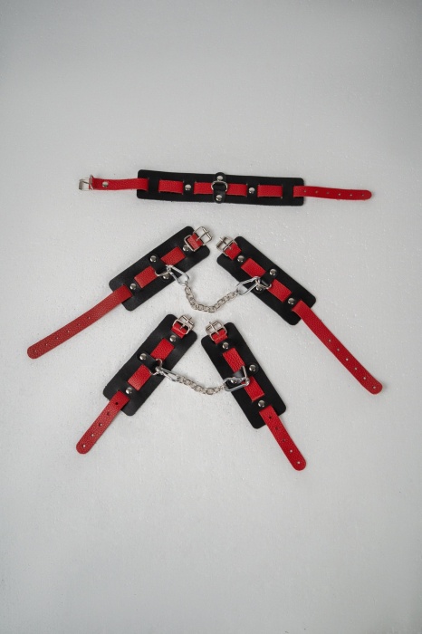 Черно-красный набор фиксаций: наручники, оковы и ошейник - Crazy Handmade - купить с доставкой в Москве