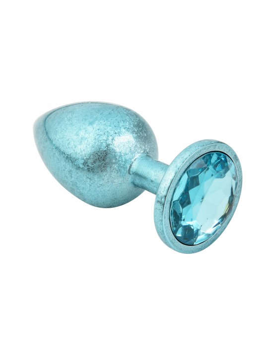 Голубая алюминиевая анальная пробка с кристаллом - 10 см. - Kanikule