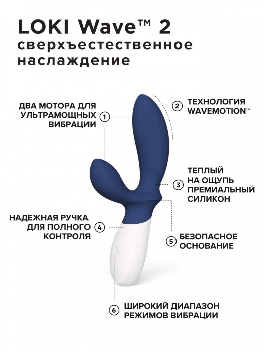 Синий вибромассажер простаты Lelo Loki Wave 2 - 19,6 см. - Lelo - в Москве купить с доставкой