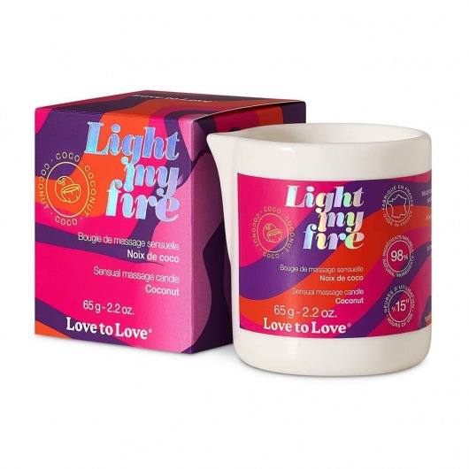 Массажная свеча Light My Fire Coconut с ароматом кокоса - 65 гр. - Love to Love - купить с доставкой в Москве