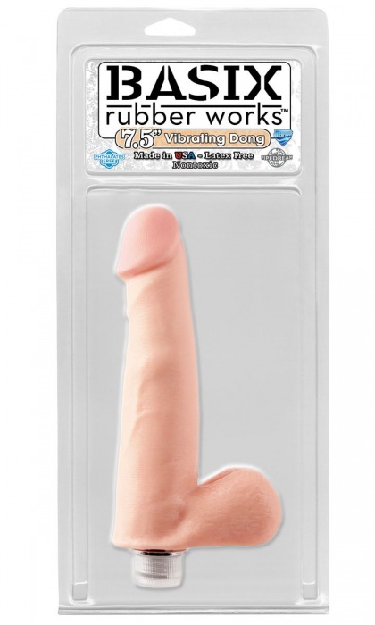 Вибратор-реалистик с мошонкой телесного цвета Vibrating Dong - 21,5 см. - Pipedream