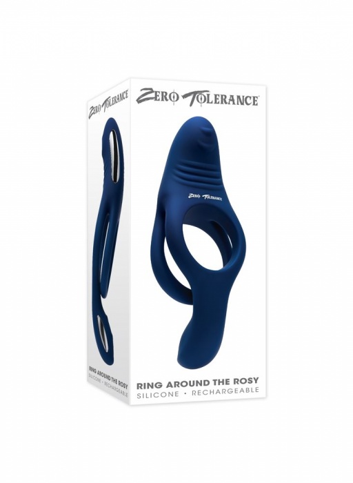 Синее эрекционное виброкольцо с двойным подхватом мошонки Ring Around The Rosy - Zero Tolerance - в Москве купить с доставкой