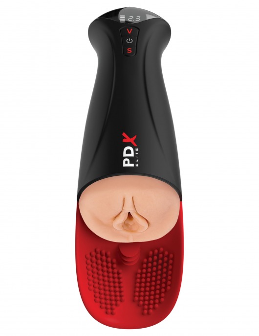 Телесный мастурбатор-вагина в черной колбе с вибрацией Fuck-O-Matic Pro XL - Pipedream - в Москве купить с доставкой