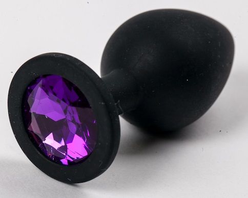 Черная силиконовая анальная пробка с фиолетовым стразом - 8,2 см. - 4sexdreaM - купить с доставкой в Москве