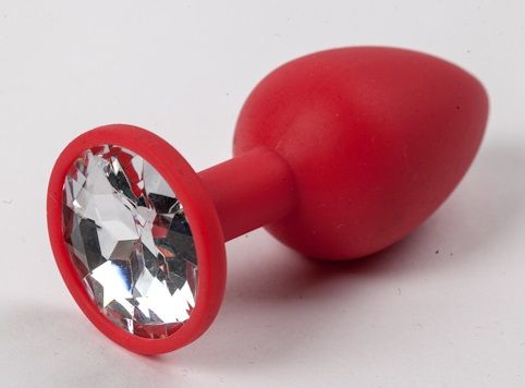 Красная силиконовая анальная пробка с прозрачным стразом - 7,1 см. - 4sexdreaM - купить с доставкой в Москве
