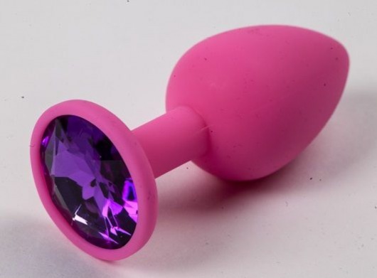 Розовая силиконовая анальная пробка с фиолетовым стразом - 7,1 см. - 4sexdreaM - купить с доставкой в Москве