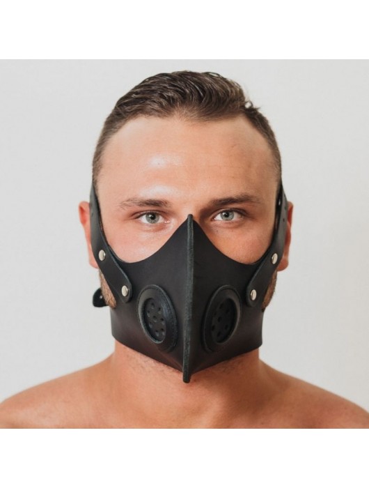 Черная кожаная маска «Сталкер» - БДСМ Арсенал - купить с доставкой в Москве