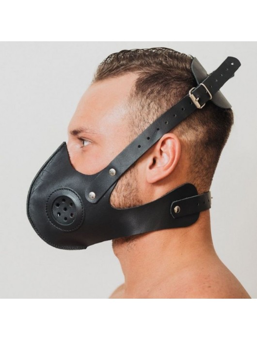 Черная кожаная маска «Сталкер» - БДСМ Арсенал - купить с доставкой в Москве