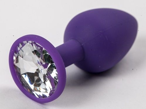 Фиолетовая силиконовая анальная пробка с прозрачным стразом - 7,1 см. - 4sexdreaM - купить с доставкой в Москве