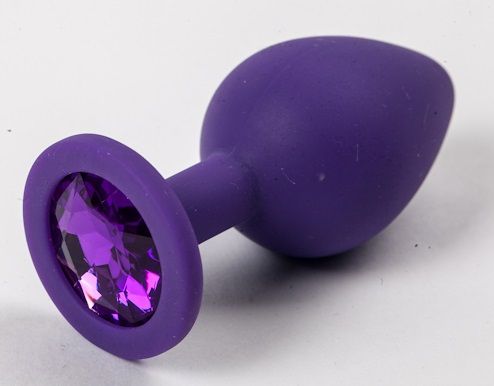 Фиолетовая силиконовая анальная пробка с фиолетовым стразом - 8,2 см. - 4sexdreaM - купить с доставкой в Москве