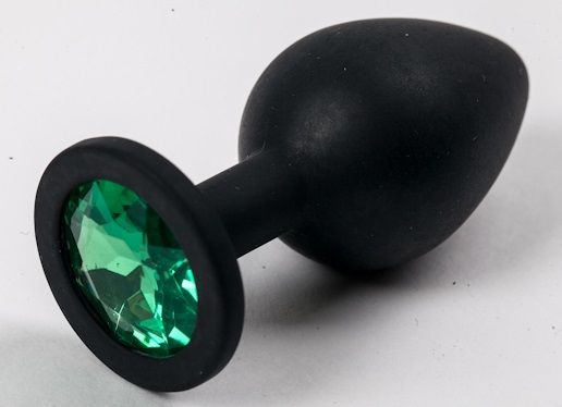 Черная силиконовая анальная пробка с зеленым стразом - 8,2 см. - 4sexdreaM - купить с доставкой в Москве