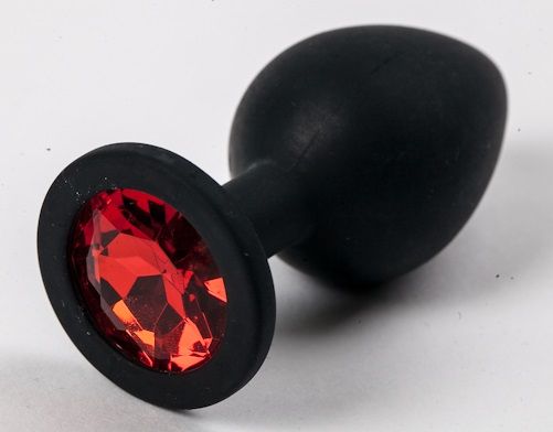 Черная силиконовая анальная пробка с красным стразом - 8,2 см. - 4sexdreaM - купить с доставкой в Москве