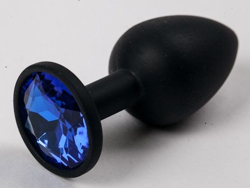 Черная силиконовая анальная пробка с синим стразом - 7,1 см. - 4sexdreaM - купить с доставкой в Москве