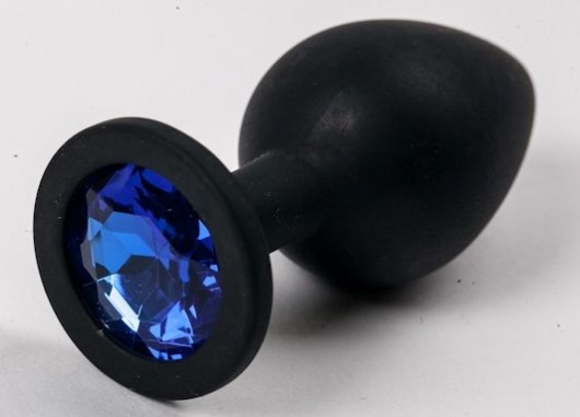 Черная силиконовая анальная пробка с синим стразом - 8,2 см. - 4sexdreaM - купить с доставкой в Москве