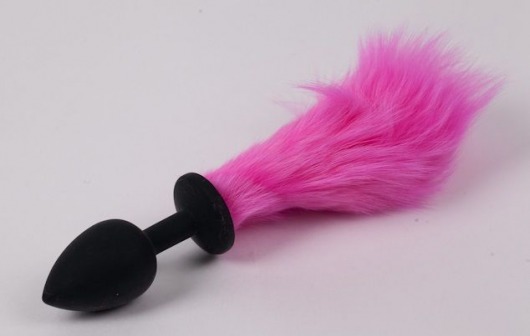 Черная силиконовая анальная пробка с розовым хвостиком - 4sexdreaM - купить с доставкой в Москве
