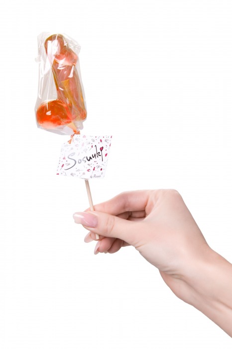 Оранжевый леденец в форме члена со вкусом амаретто - 80 гр. - Sosuчki - купить с доставкой в Москве