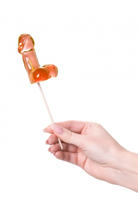 Оранжевый леденец в форме члена со вкусом амаретто - 80 гр. - Sosuчki - купить с доставкой в Москве