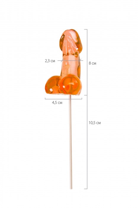 Оранжевый леденец в форме члена со вкусом амаретто - 80 гр. - Sosuчki - купить с доставкой в Москве
