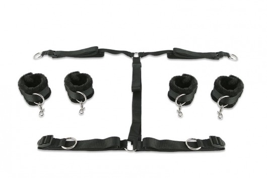Набор чёрных фиксаторов для рук и ног с мягкой подкладкой - Пикантные штучки - купить с доставкой в Москве