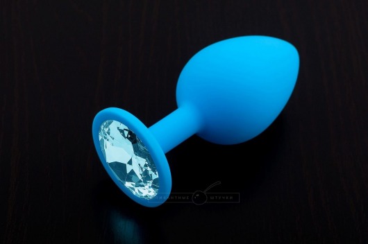 Большая голубая силиконовая пробка с голубым кристаллом - 9 см. - Пикантные штучки - купить с доставкой в Москве