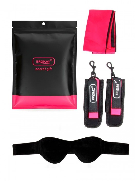 Черно-розовый эротический набор: маска, наручники и повязка - Erokay - купить с доставкой в Москве