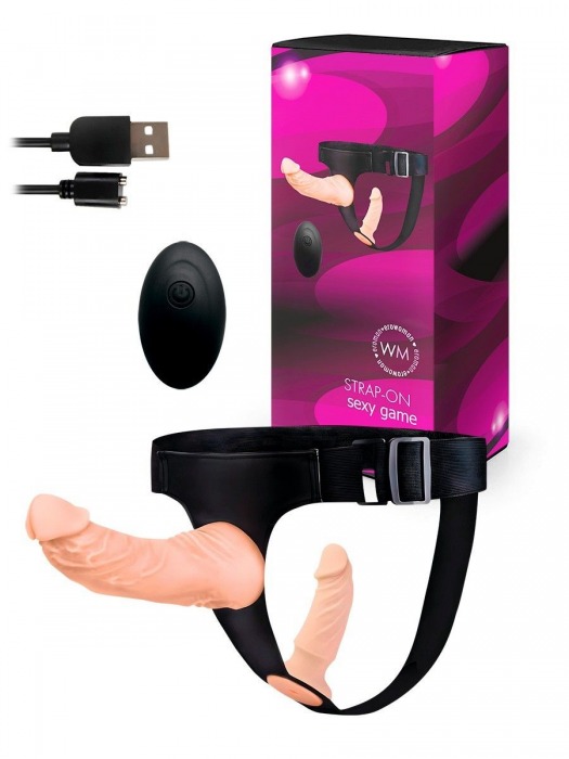 Женский страпон с 2 насадками, вибрацией и пультом ДУ - Erowoman-Eroman - купить с доставкой в Москве