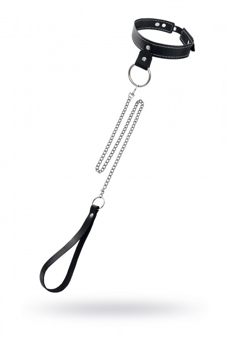 Черный узкий однослойный ошейник с серебристым поводком-цепочкой - Pecado - купить с доставкой в Москве