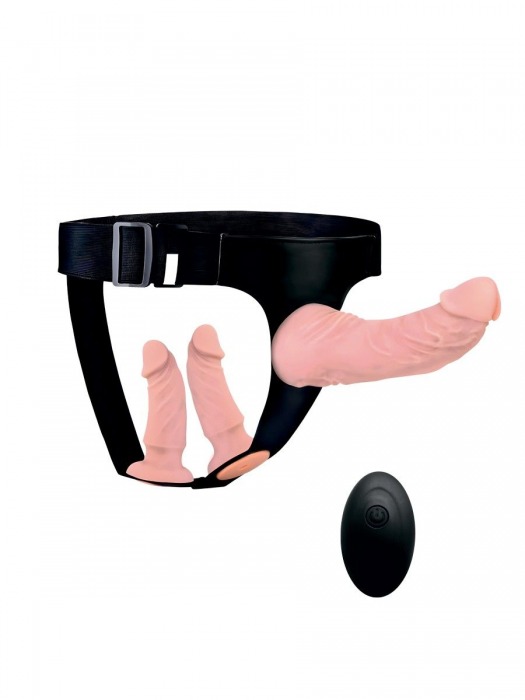 Женский страпон с 3 насадками и вибрацией - Erowoman-Eroman - купить с доставкой в Москве